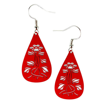 Filigree Rose Teardrop Drop Earrings - 3 Colours