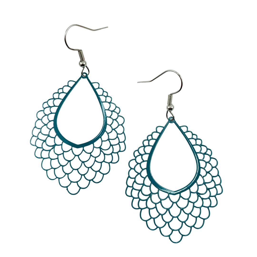 Filigree Teardrop Drop Earrings - 4 Colours