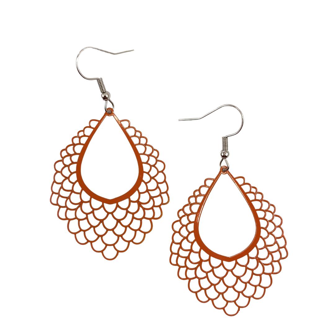 Filigree Teardrop Drop Earrings - 4 Colours