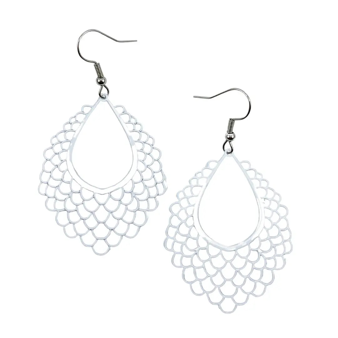 Filigree Teardrop Drop Earrings - 4 Colours
