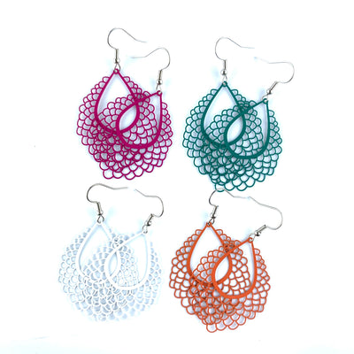 Filigree Teardrop Drop Earrings - 4 Colours