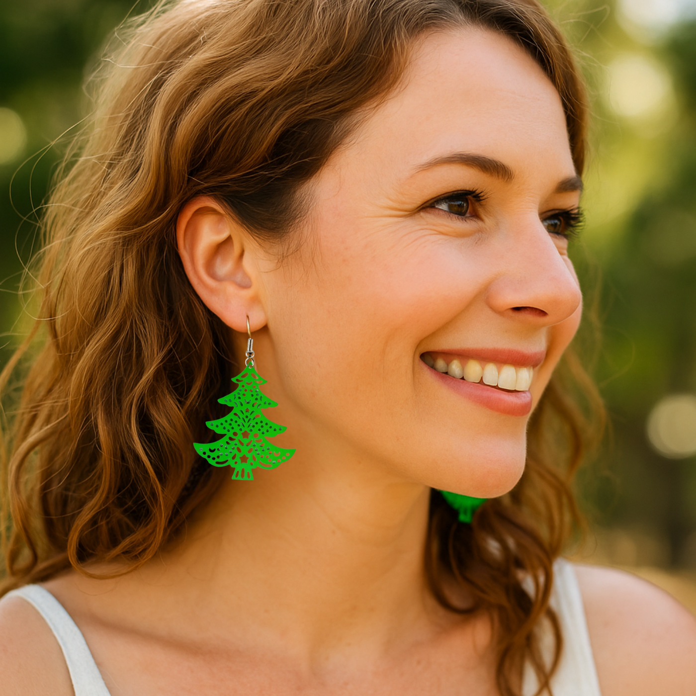 Filigree Green Christmas Tree Drops Sunbaked Lizard Jewellery & Gifts