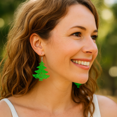 Filigree Green Christmas Tree Drops Sunbaked Lizard Jewellery & Gifts
