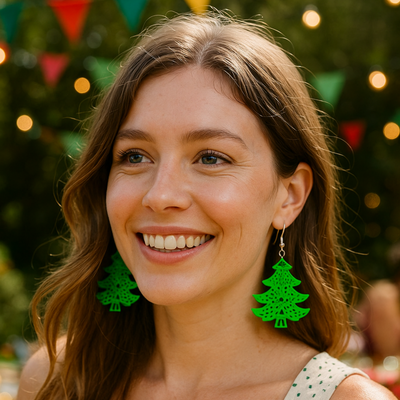 Filigree Green Christmas Tree Drops Sunbaked Lizard Jewellery & Gifts