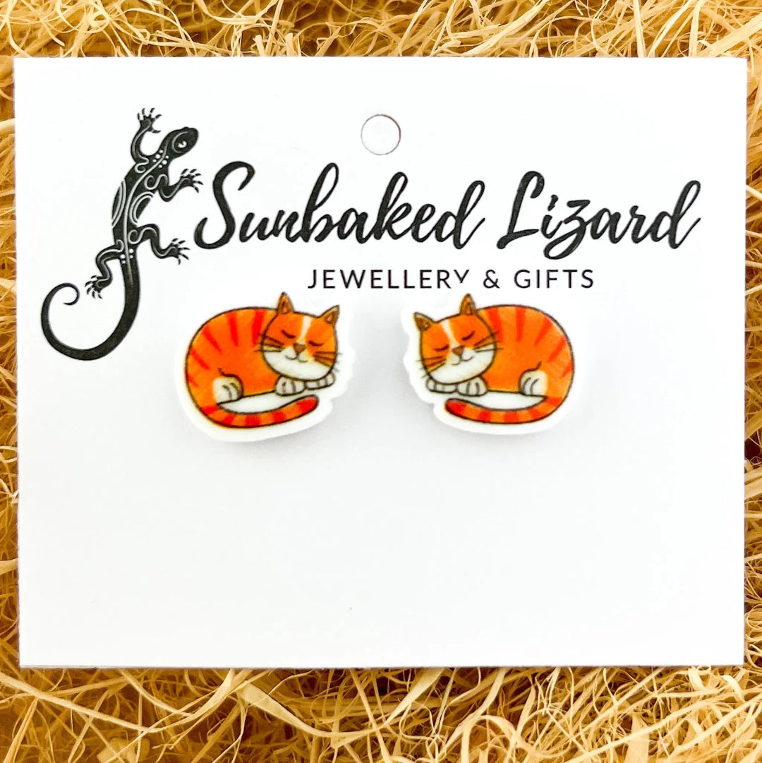 Ginger Cat Studs Cute Cat Earrings Sunbaked Lizard – Sunbaked