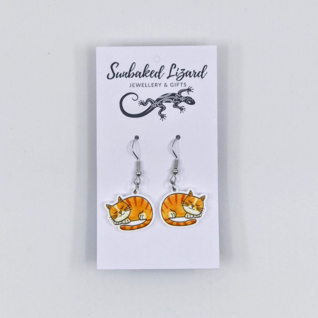 Ginger Cat Earrings - Medium & Large Drops Sunbaked Lizard Jewellery & Gifts