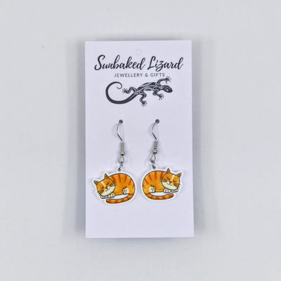 Ginger Cat Earrings - Medium & Large Drops Sunbaked Lizard Jewellery & Gifts
