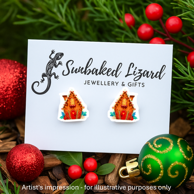 Gingerbread House Studs Sunbaked Lizard Jewellery & Gifts