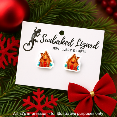 Gingerbread House Studs Sunbaked Lizard Jewellery & Gifts
