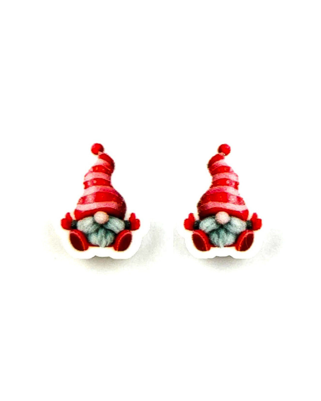 Christmas Gnome Earrings - fun novelty gnome stud earrings with Santa hats giving a thumbs up by Sunbaked Lizard.