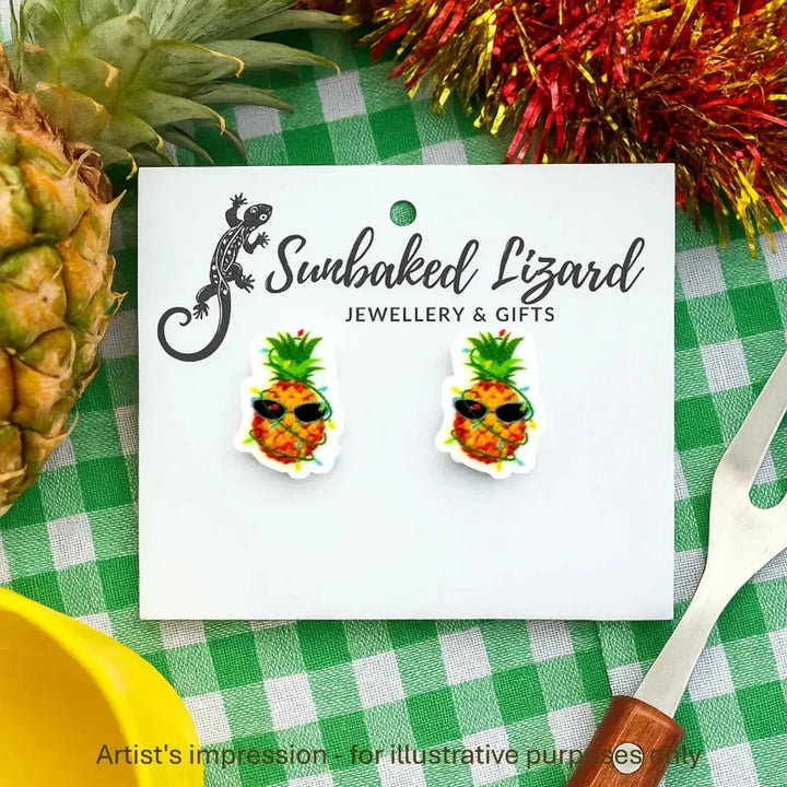 Groovy Festive Pineapple Studs Sunbaked Lizard Jewellery &amp; Gifts