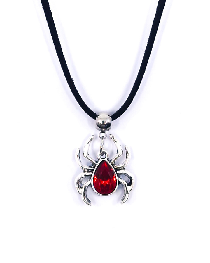 Red &amp; Silver Spider Pendant Necklace – Halloween Creepy Cute Jewellery Sunbaked Lizard Jewellery &amp; Gifts