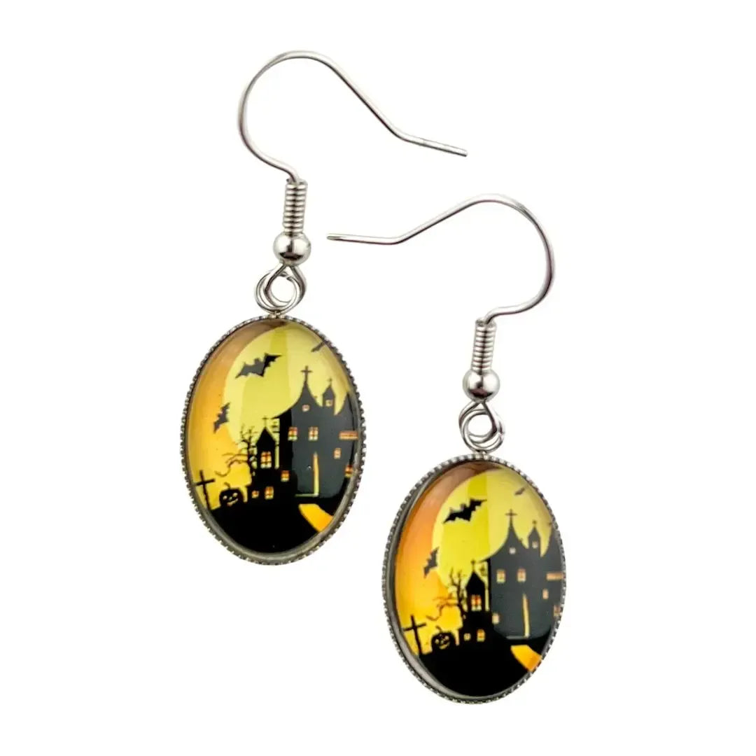 Haunted House Halloween Oval Drops Sunbaked Lizard Jewellery & Gifts