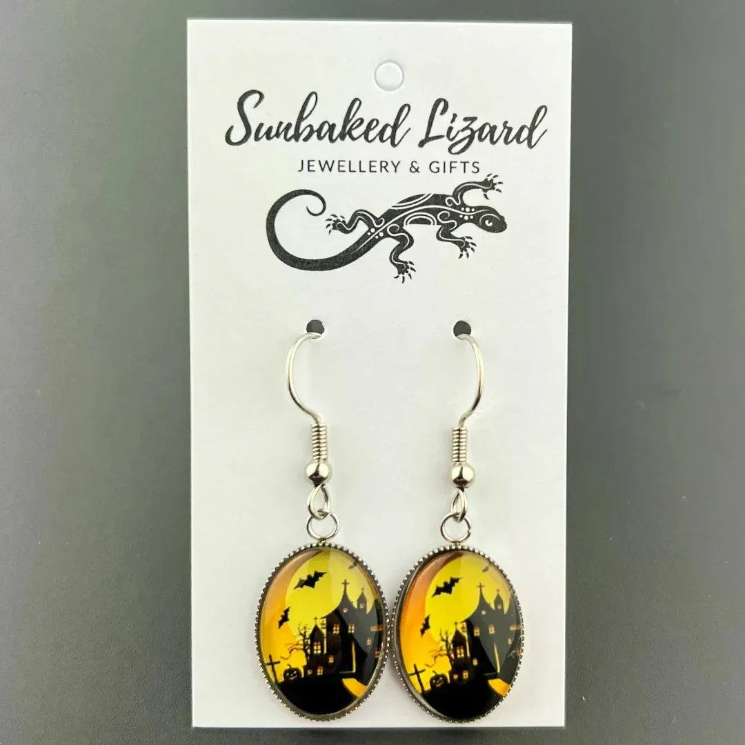 Haunted House Halloween Oval Drops Sunbaked Lizard Jewellery &amp; Gifts