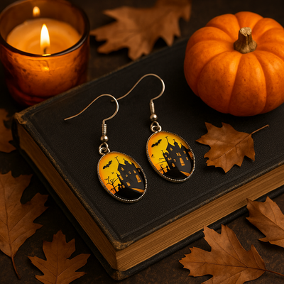 Haunted House Halloween Oval Drops Sunbaked Lizard Jewellery & Gifts