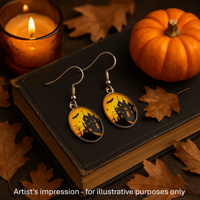 Haunted House Halloween Oval Drops Sunbaked Lizard Jewellery & Gifts