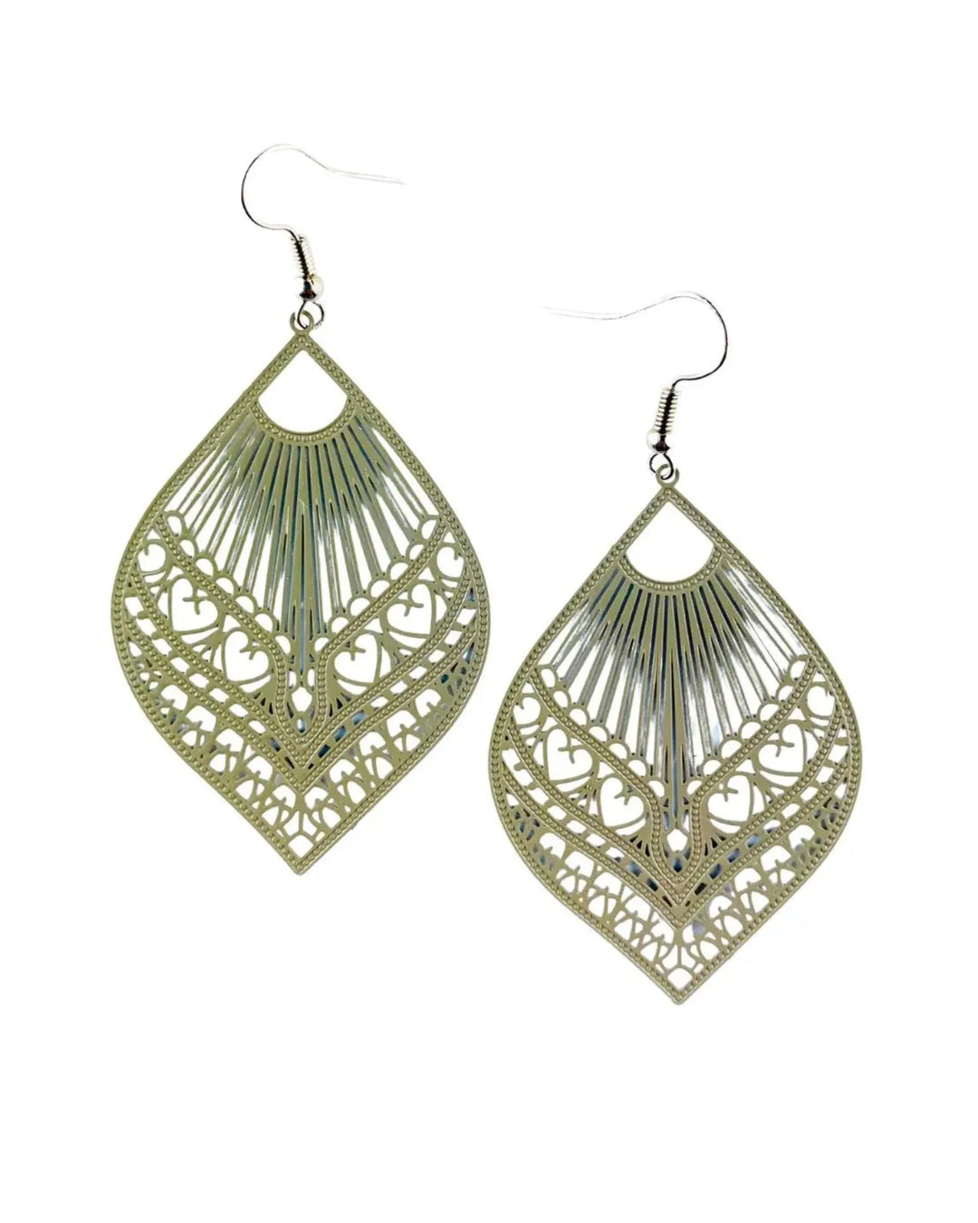 Intricate Filigree Fan Shaped Drop Earrings - 9 Colours Sunbaked Lizard Jewellery &amp; Gifts