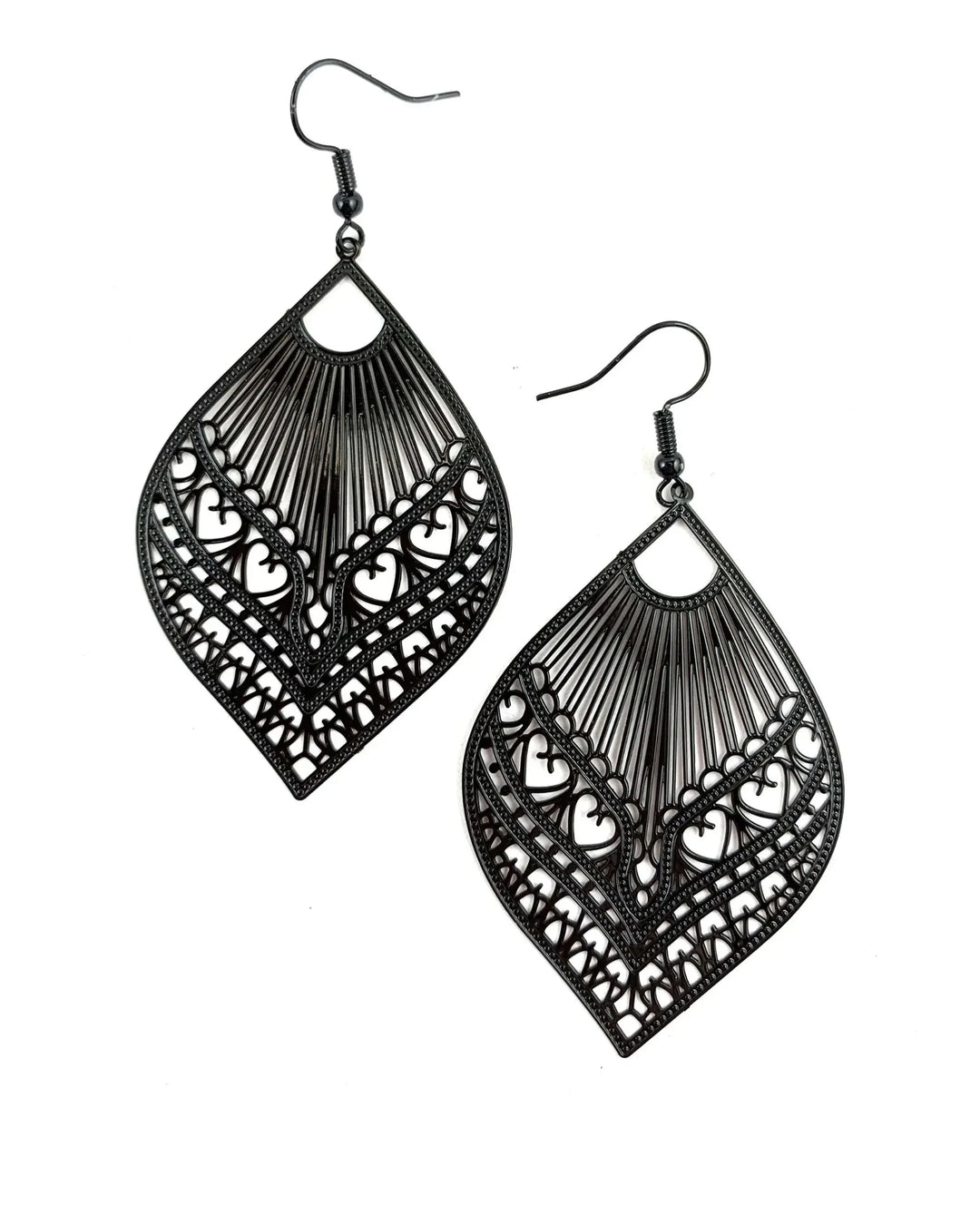 Intricate Filigree Fan Shaped Drop Earrings - 9 Colours Sunbaked Lizard Jewellery &amp; Gifts