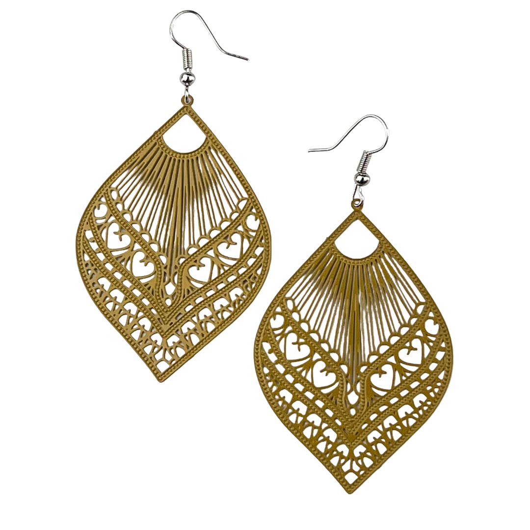 Intricate Filigree Fan Shaped Drop Earrings - 9 Colours