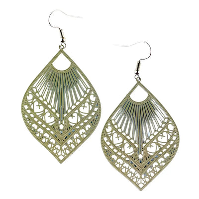 Intricate Filigree Fan Shaped Drop Earrings - 9 Colours