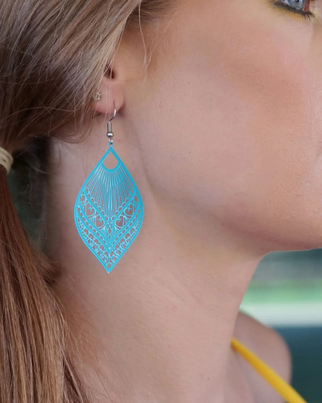 Intricate Filigree Fan Shaped Drop Earrings - 9 Colours Sunbaked Lizard Jewellery &amp; Gifts