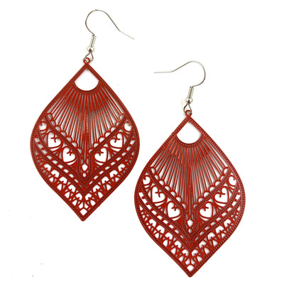 Intricate Filigree Fan Shaped Drop Earrings - 9 Colours