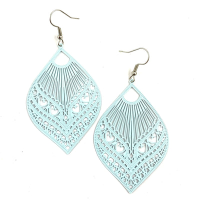 Intricate Filigree Fan Shaped Drop Earrings - 9 Colours