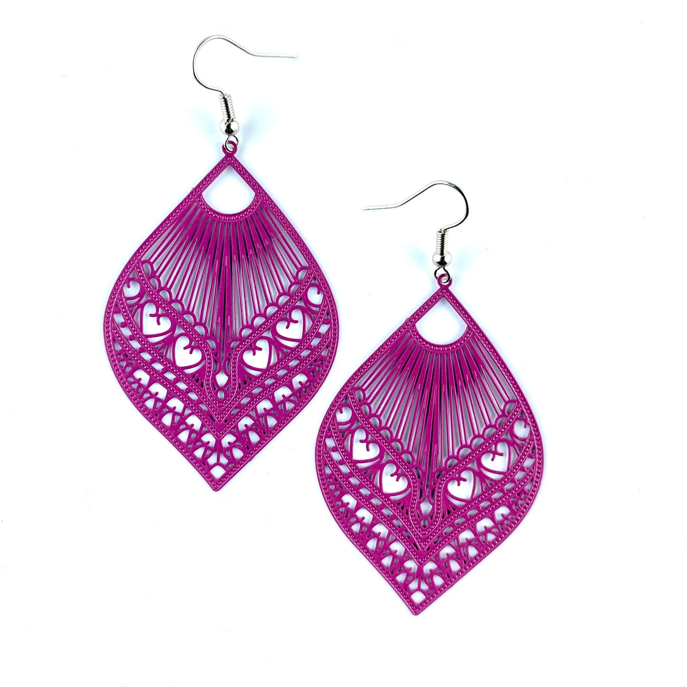 Intricate Filigree Fan Shaped Drop Earrings - 9 Colours
