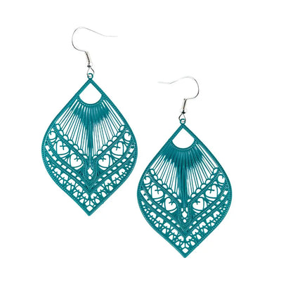 Intricate Filigree Fan Shaped Drop Earrings - 9 Colours