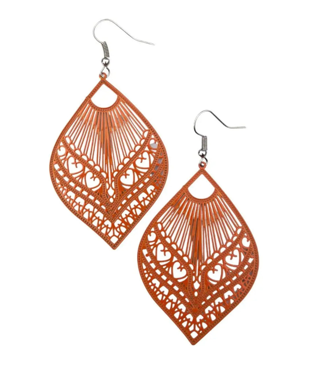 Intricate Filigree Fan Shaped Drop Earrings - 9 Colours Sunbaked Lizard Jewellery &amp; Gifts