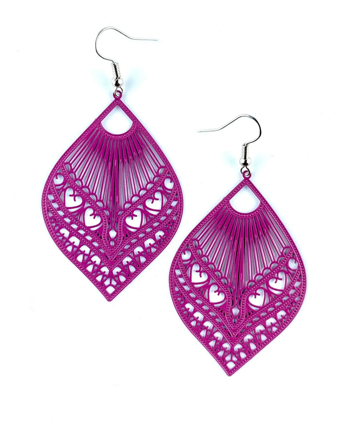Intricate Filigree Fan Shaped Drop Earrings - 9 Colours Sunbaked Lizard Jewellery &amp; Gifts