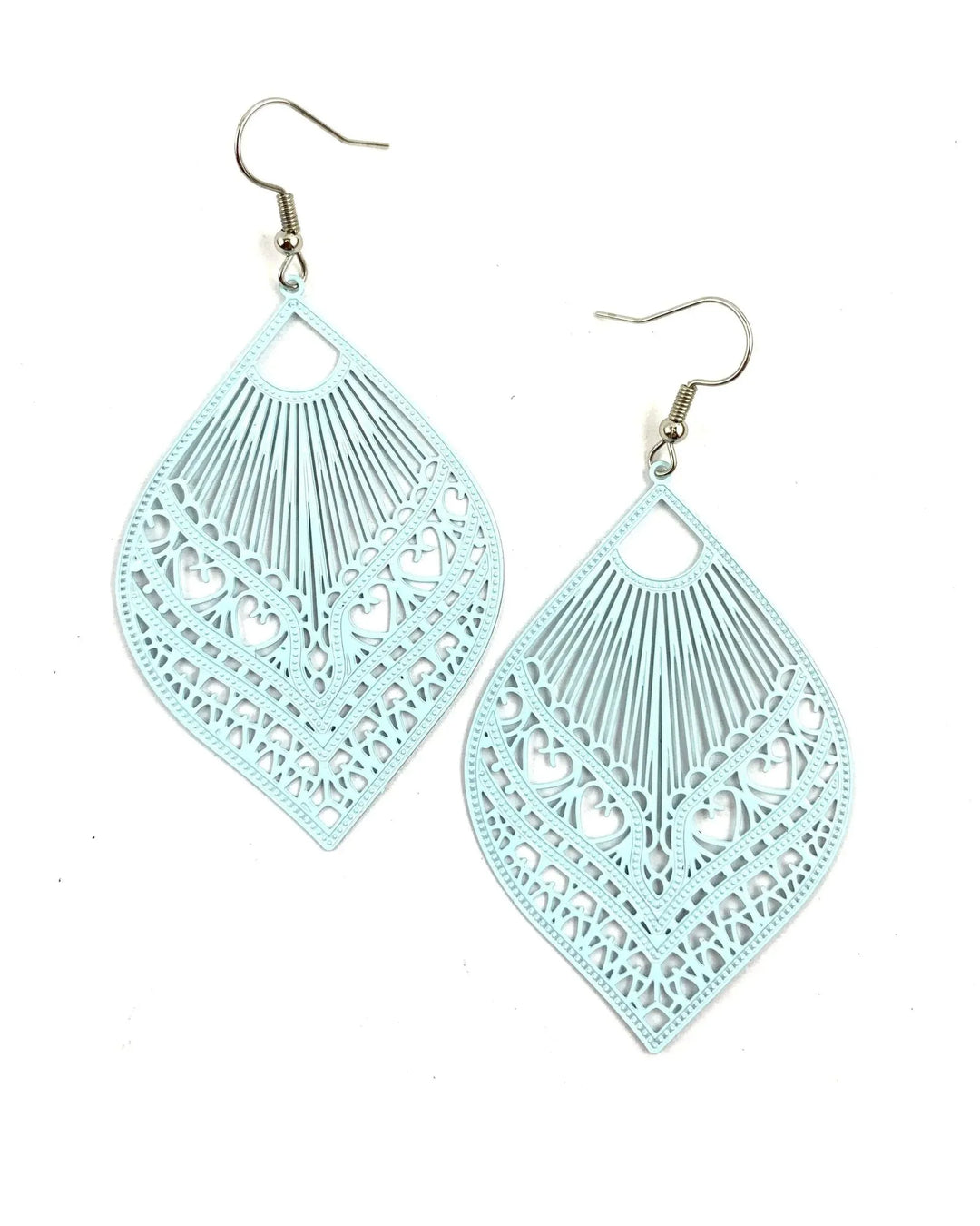 Intricate Filigree Fan Shaped Drop Earrings - 9 Colours Sunbaked Lizard Jewellery &amp; Gifts