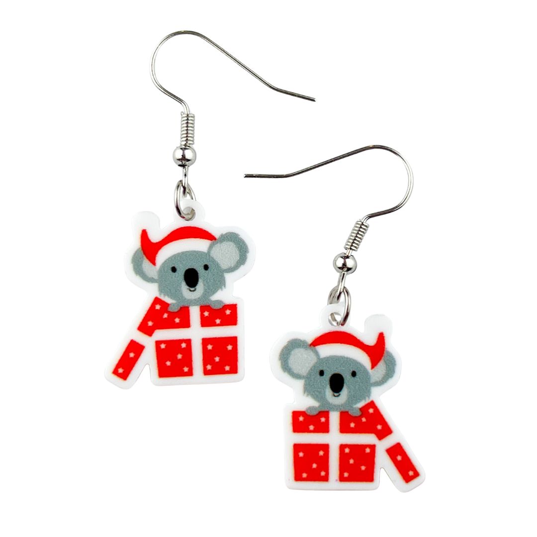 Koala Christmas Gift Drop Earrings