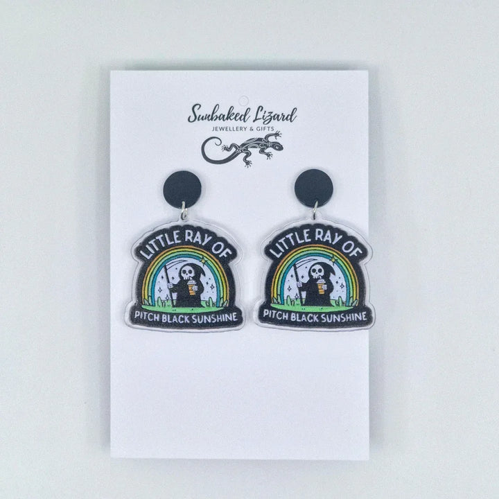 Little Ray of Pitch Black Sunshine – Grim Reaper Drop Earrings Sunbaked Lizard Jewellery &amp; Gifts