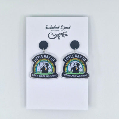 Little Ray of Pitch Black Sunshine – Grim Reaper Drop Earrings Sunbaked Lizard Jewellery & Gifts