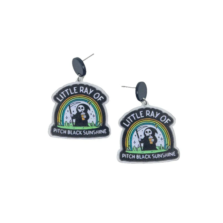 Little Ray of Pitch Black Sunshine – Grim Reaper Drop Earrings Sunbaked Lizard Jewellery &amp; Gifts