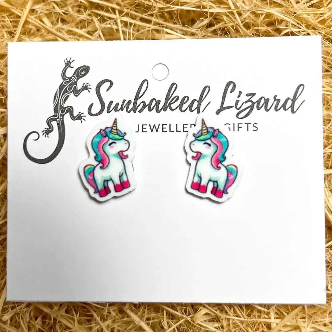 Magical Unicorn Stud Earrings Sunbaked Lizard Jewellery & Gifts