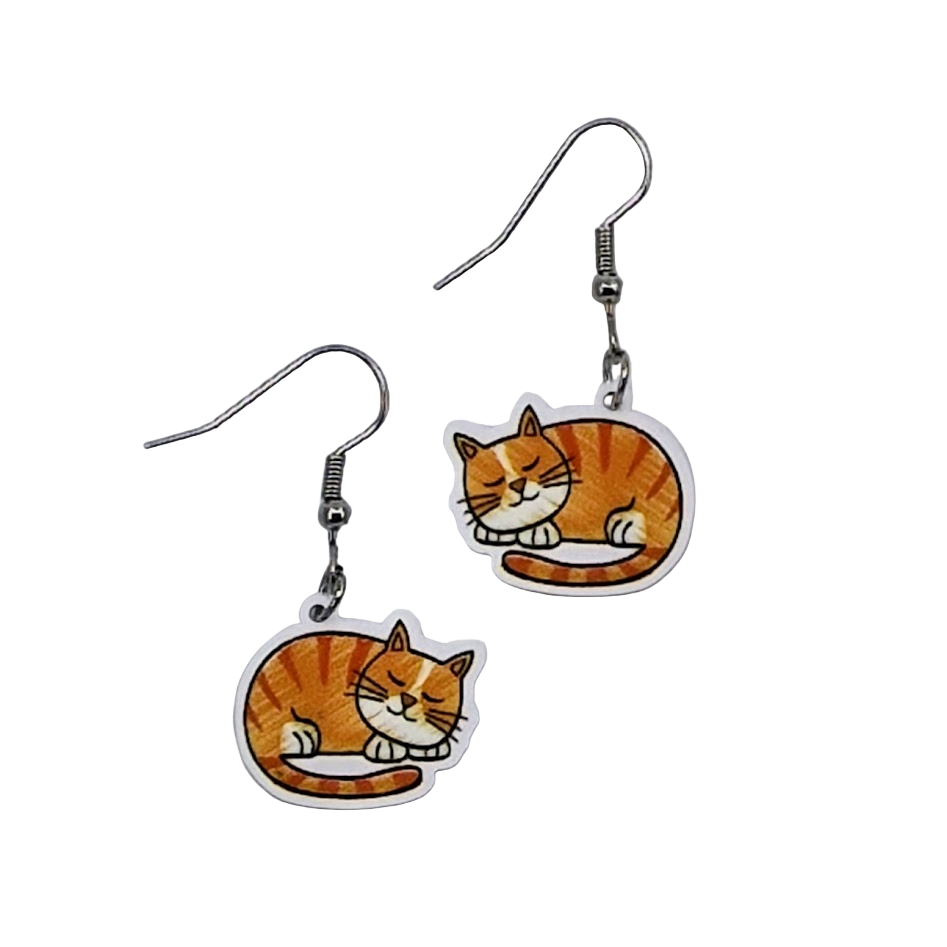 Ginger Cat Earrings - Medium & Large Drops Sunbaked Lizard Jewellery & Gifts