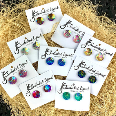 Mermaid Glitter Scale Studs - 7 Colours
