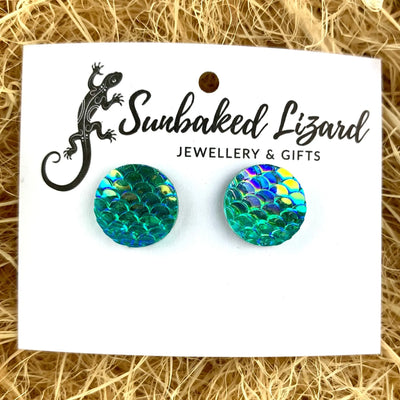 Mermaid Glitter Scale Studs - 7 Colours