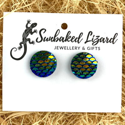 Mermaid Glitter Scale Studs - 7 Colours