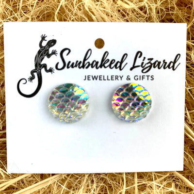 Mermaid Glitter Scale Studs - 7 Colours