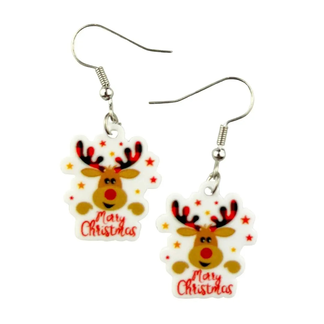 Merry Christmas Reindeer Drop Earrings