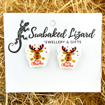 Merry Christmas Reindeer Studs Sunbaked Lizard Jewellery & Gifts