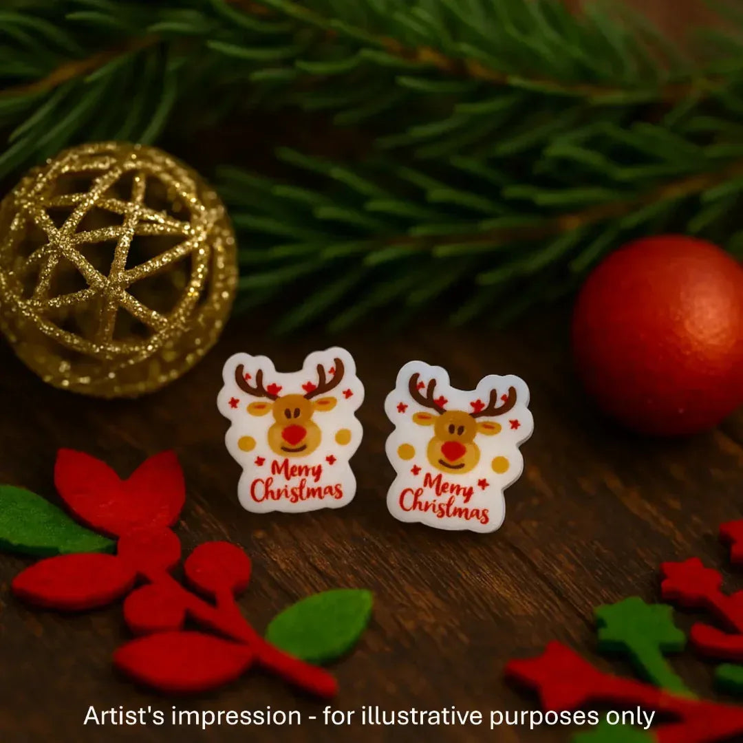 Merry Christmas Reindeer Studs Sunbaked Lizard Jewellery &amp; Gifts