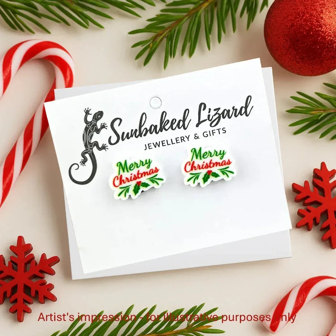 Merry Christmas Studs Sunbaked Lizard Jewellery &amp; Gifts