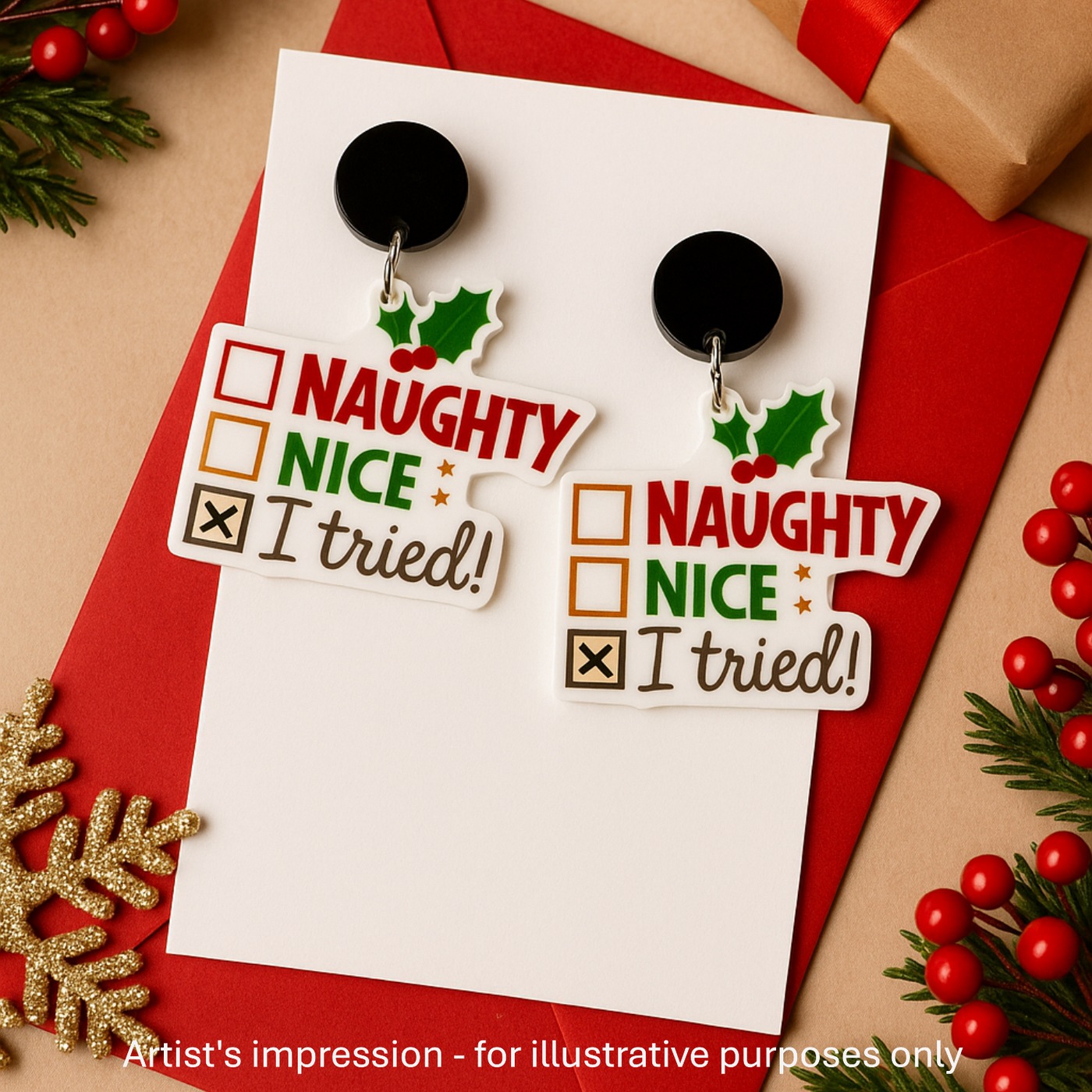 Naughty And Nice List Drop Earrings Sunbaked Lizard Jewellery & Gifts