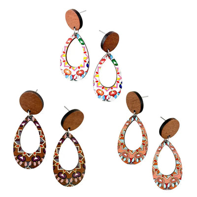 Pastel Kaleidoscope Oval Timber Drops - 3 Colours