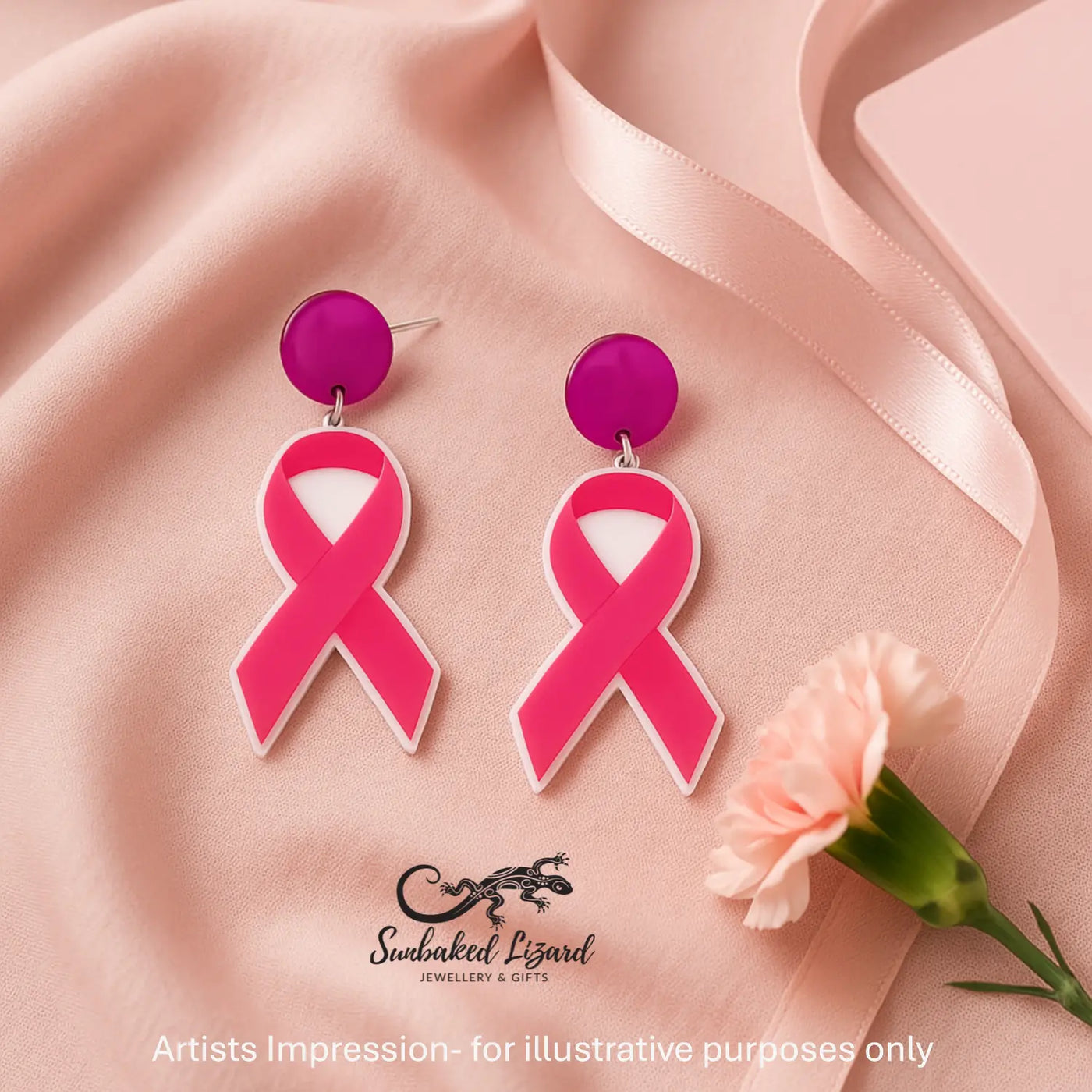 Pink Ribbon Stud Drops Sunbaked Lizard Jewellery & Gifts