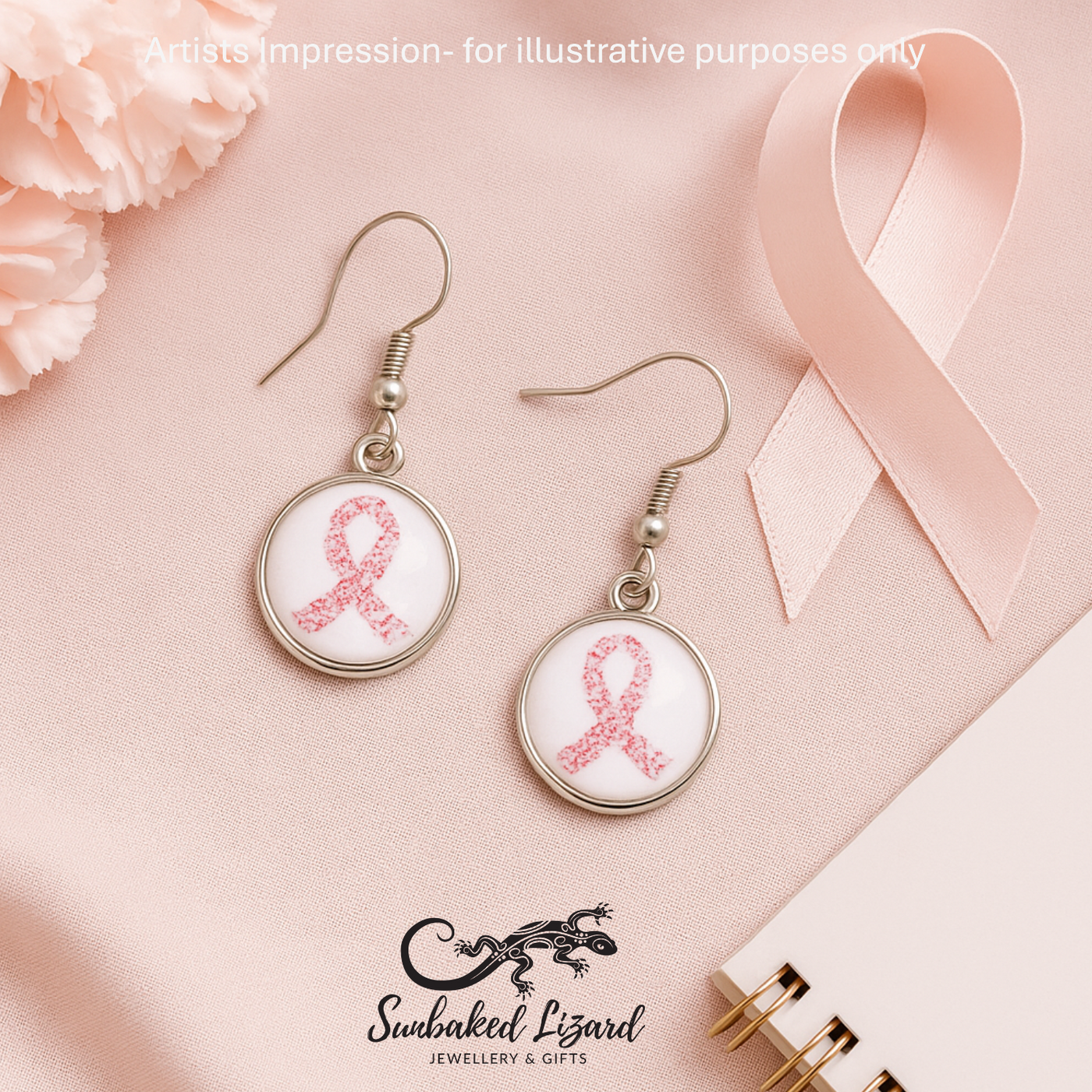 Pink Ribbon Drops Sunbaked Lizard Jewellery & Gifts